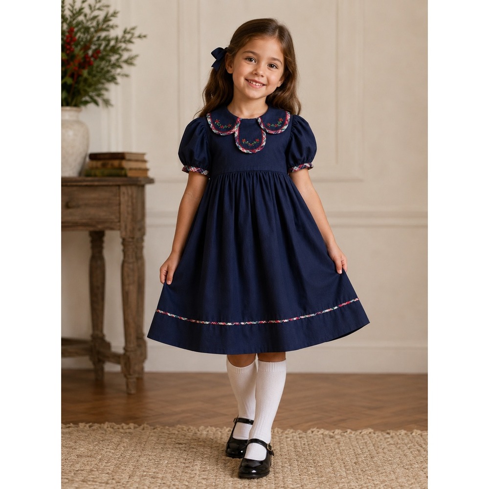 Sophie & Lucas Navy Noel Plaid Petal Dress 6Y Cottage Holiday Christmas Formal